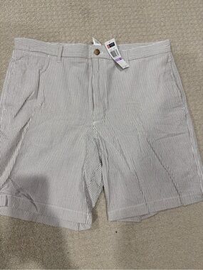Men's Seersucker Stripe Shorts - White & Light tan